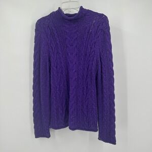 Lauren Ralph Lauren Womens Old Money Cable Knit Sweater Size L‎ Roll Neck Preppy